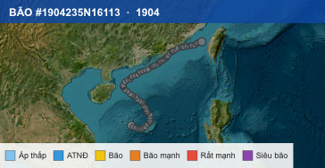 Quỹ đạo di chuyển của BÃO #1904235N16113 (1904)