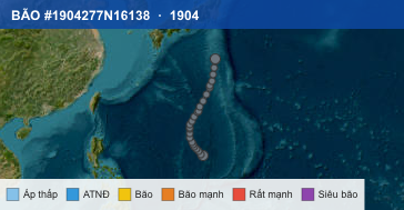 Quỹ đạo di chuyển của BÃO #1904277N16138 (1904)