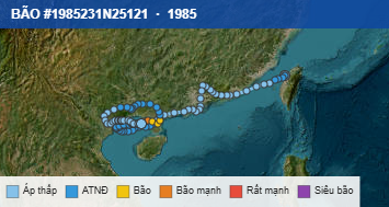 Quỹ đạo di chuyển của BÃO #1985231N25121 (1985)
