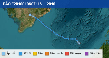 Quỹ đạo di chuyển của BÃO #2010018N07113 (2010)