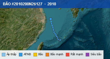Quỹ đạo di chuyển của BÃO #2010200N26127 (2010)