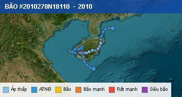 Quỹ đạo di chuyển của BÃO #2010278N18110 (2010)