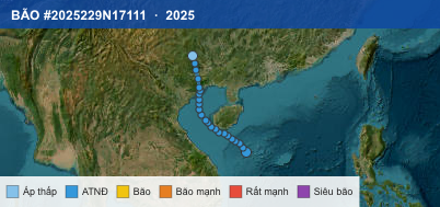 Quỹ đạo di chuyển của BÃO #2025229N17111 (2025)